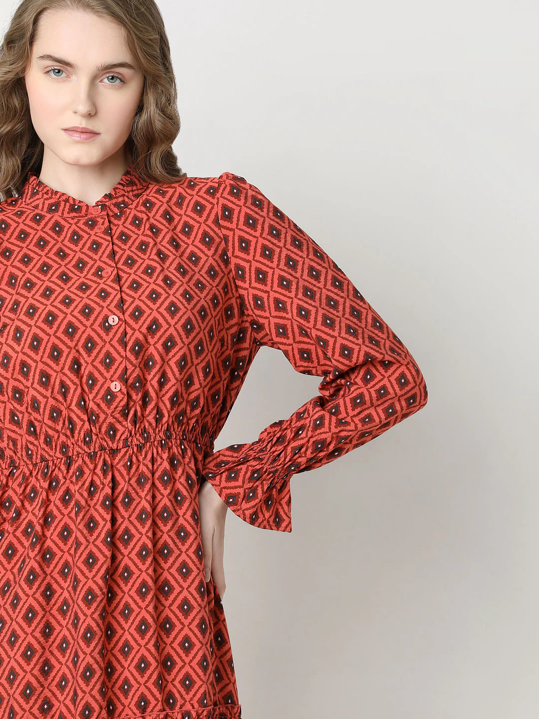 Rust Printed Fit & Flare Dress - Image 6
