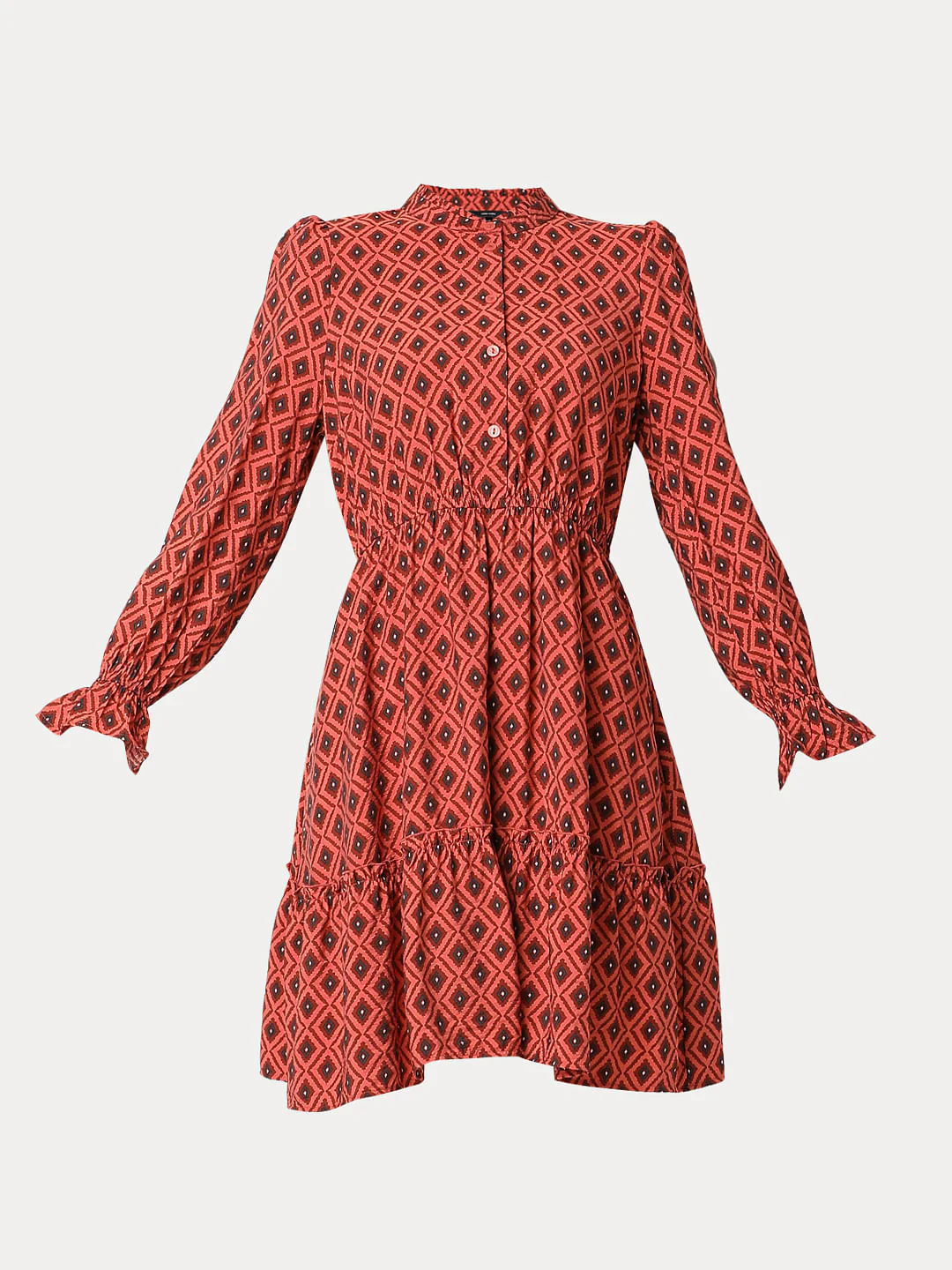 Rust Printed Fit & Flare Dress - Image 7