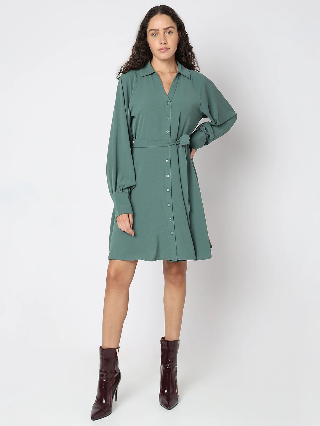 Green Short Shirt Dress - Image 5