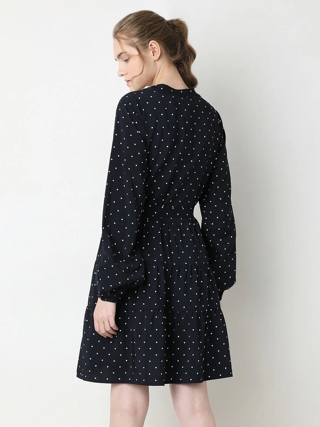 Navy Blue Polka Dot Tiered Dress - Image 4