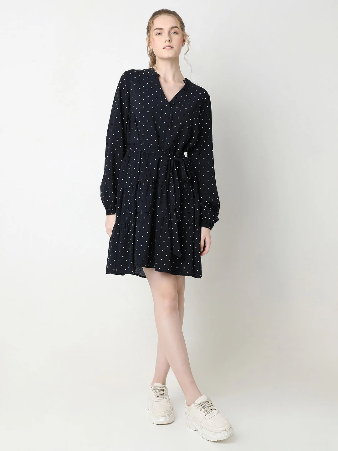 Navy Blue Polka Dot Tiered Dress - Image 5