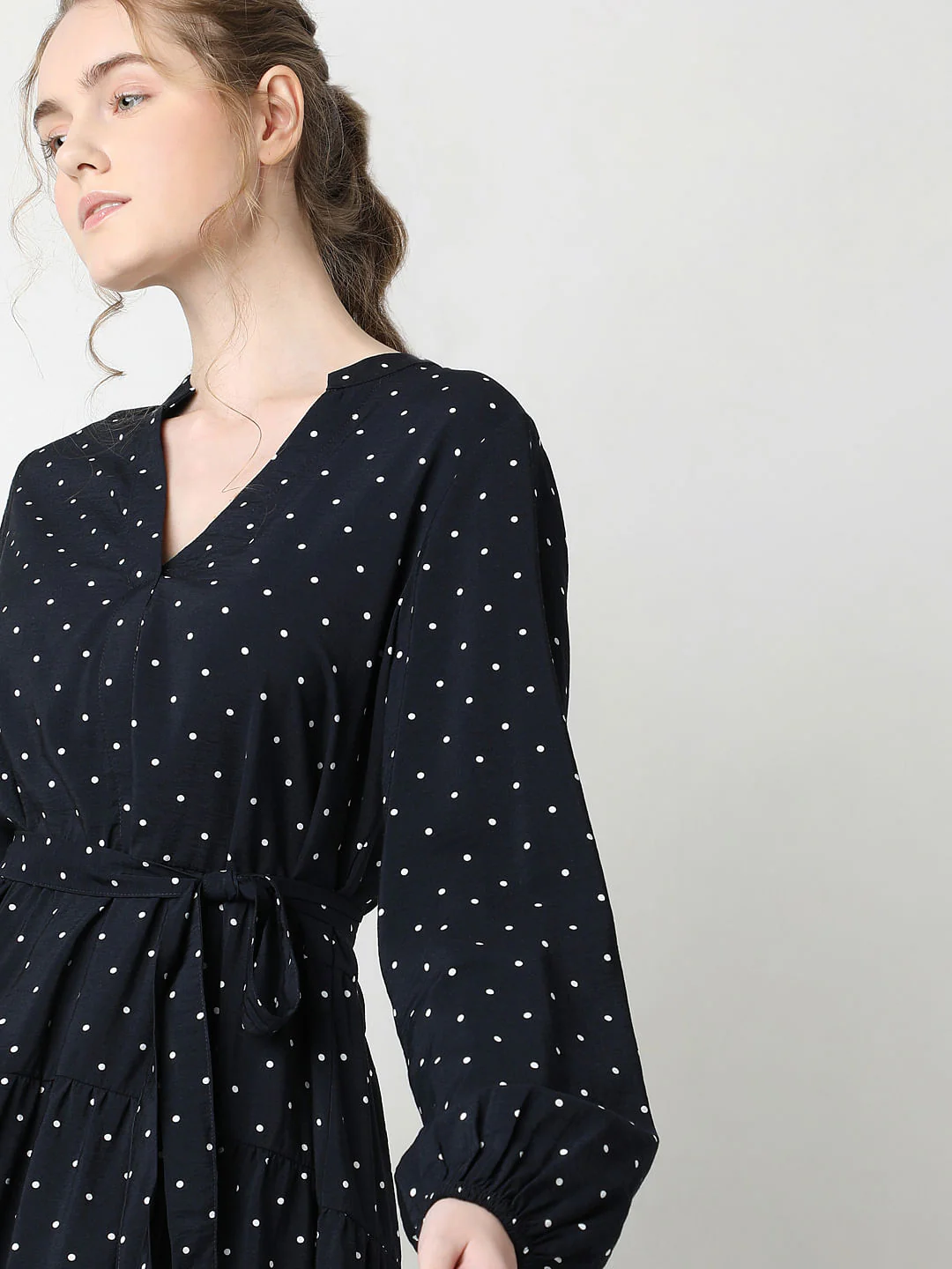 Navy Blue Polka Dot Tiered Dress - Image 6