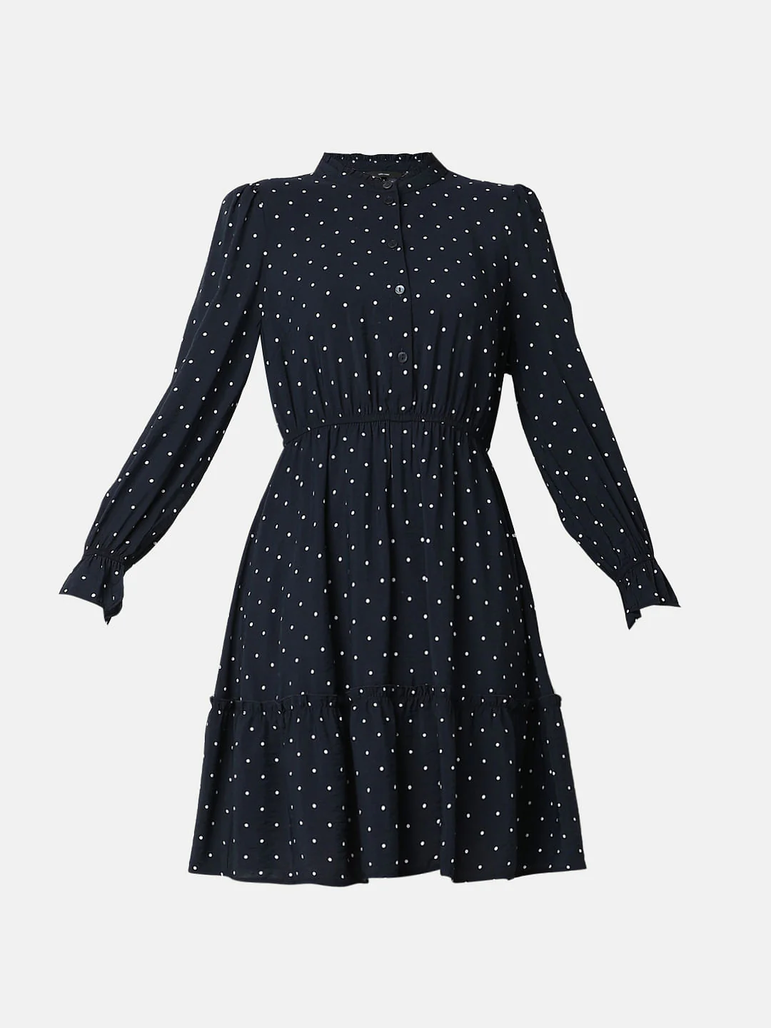 Navy Blue Polka Dot Fit & Flare Dress - Image 7