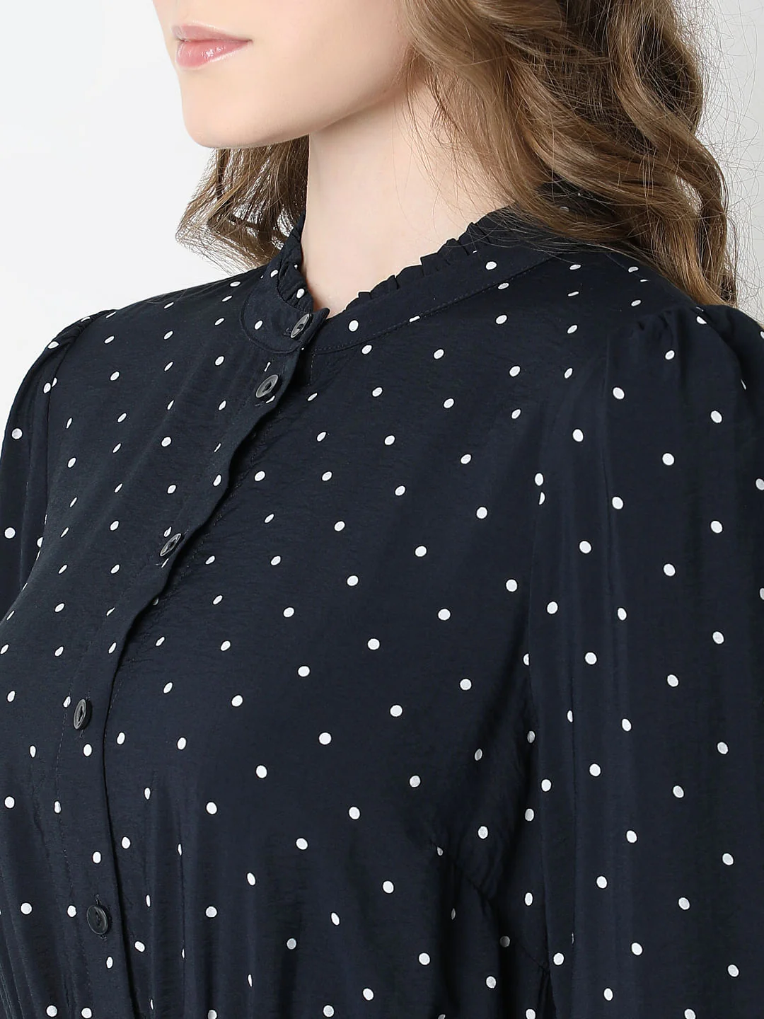 Navy Blue Polka Dot Fit & Flare Dress - Image 8