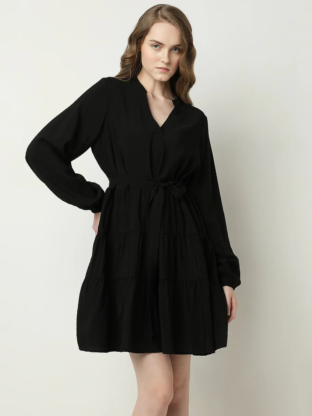 Black Tiered Fit & Flare Dress - Image 2