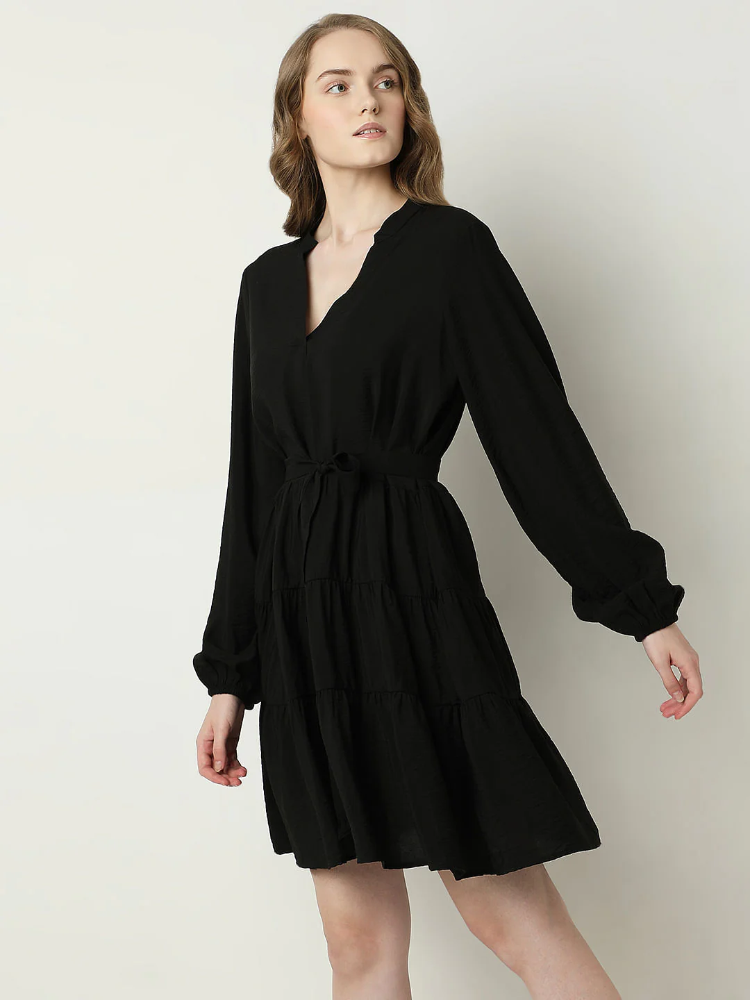 Black Tiered Fit & Flare Dress - Image 3