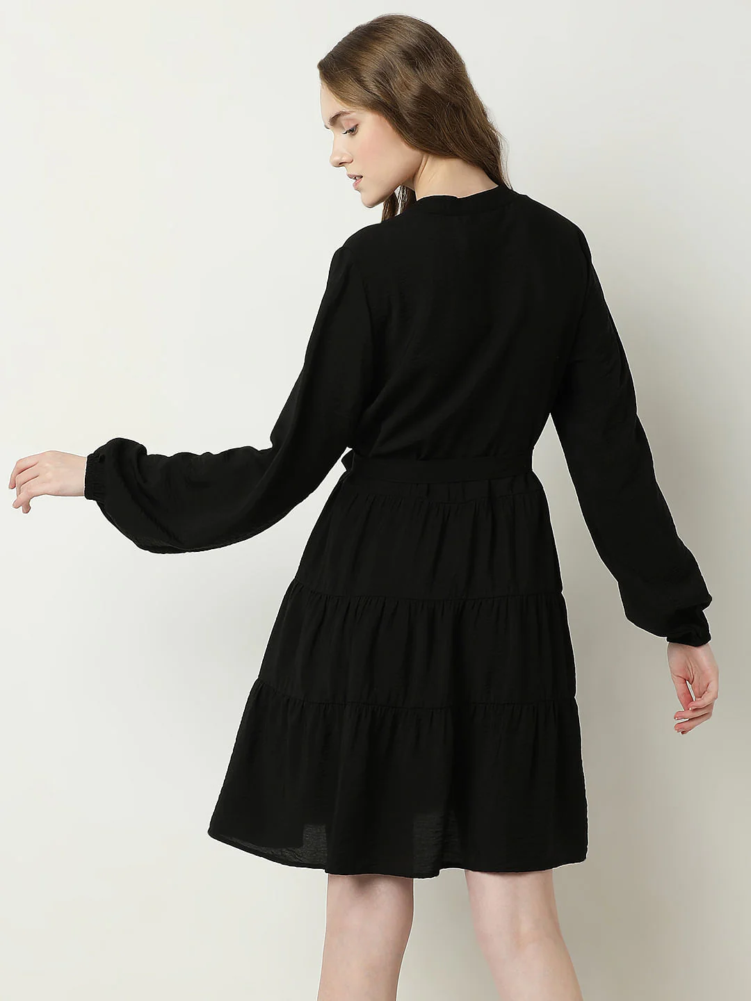 Black Tiered Fit & Flare Dress - Image 4