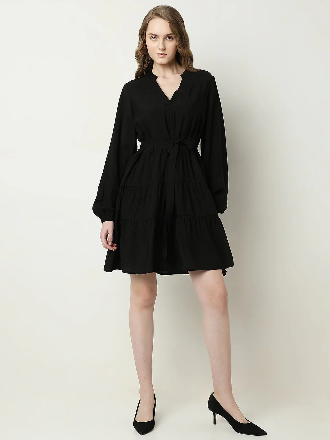 Black Tiered Fit & Flare Dress - Image 5