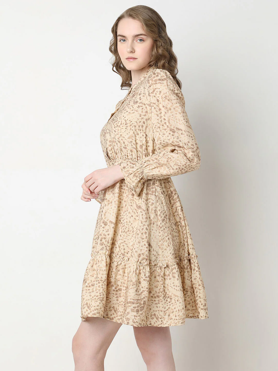 Beige Abstract Animal Print Dress - Image 3
