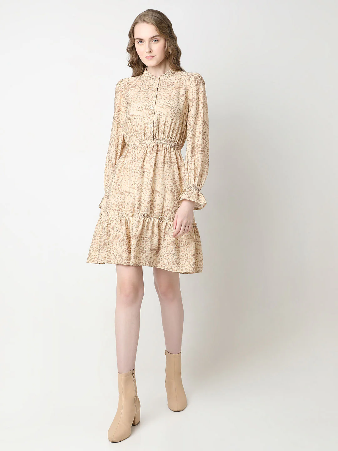Beige Abstract Animal Print Dress - Image 5