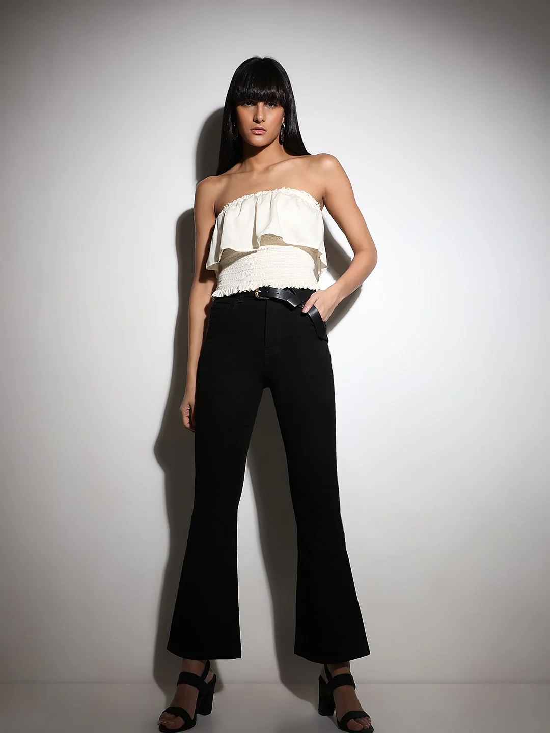 Black High Rise Flared Jeans