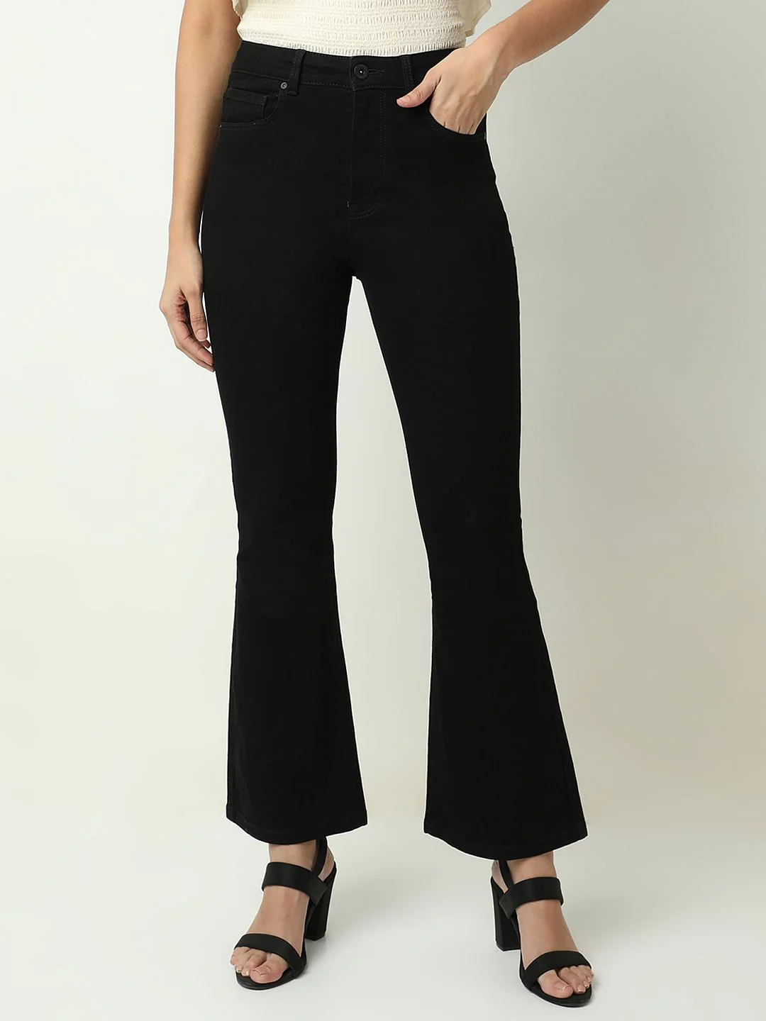Black High Rise Flared Jeans - Image 2