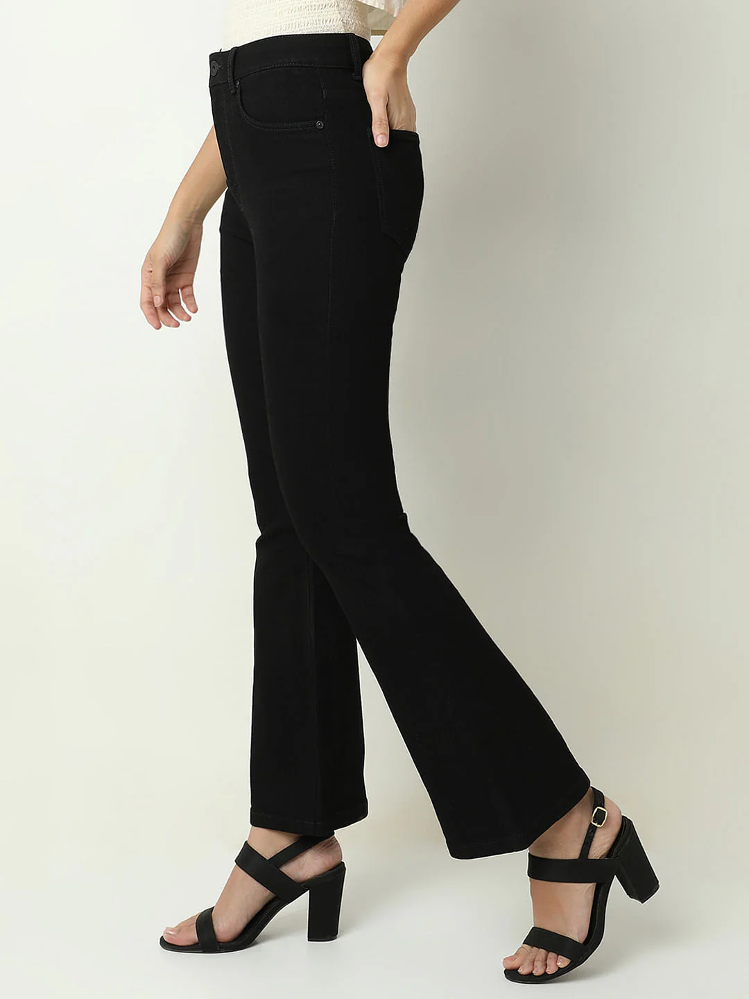 Black High Rise Flared Jeans - Image 3