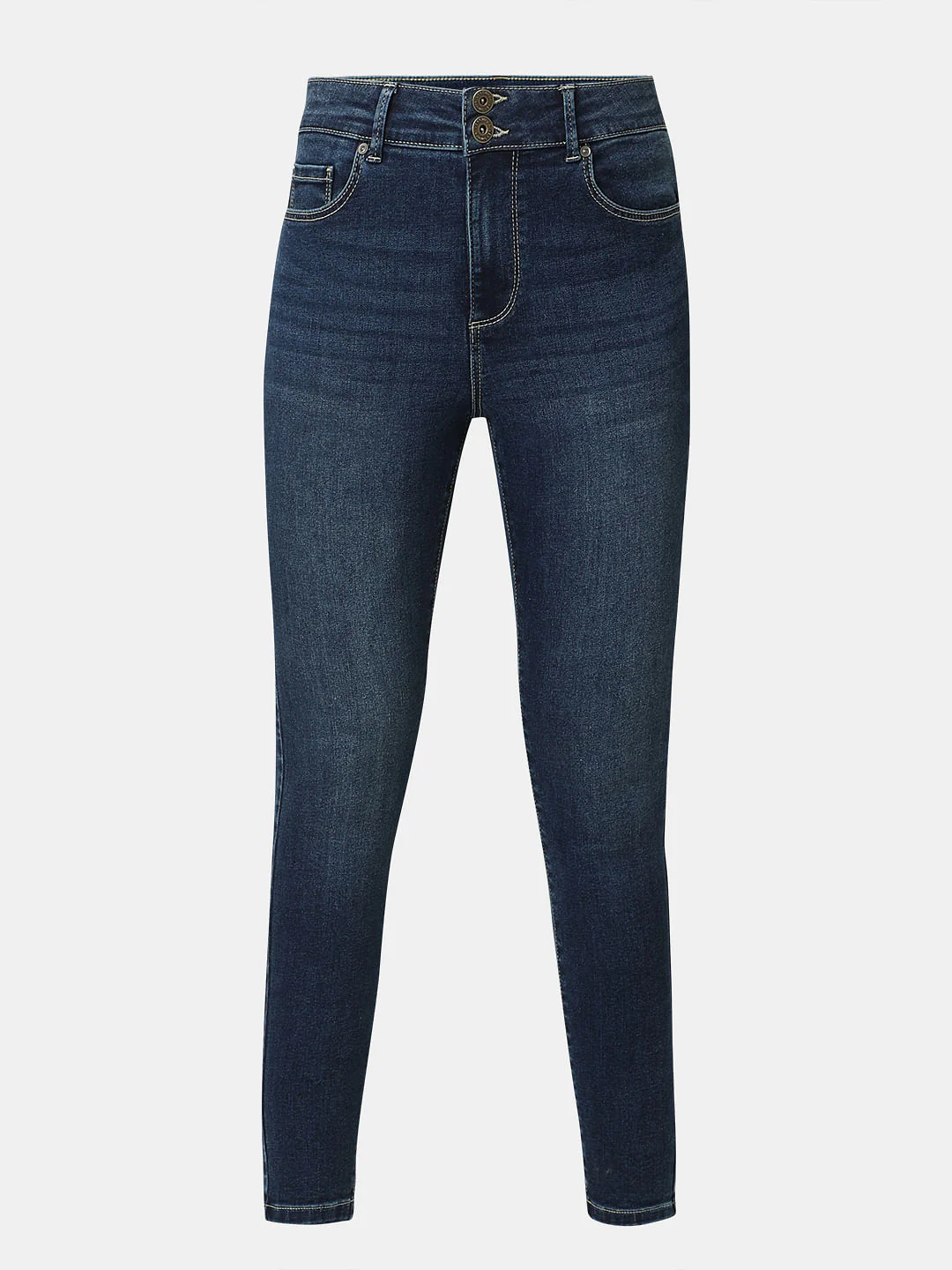 Blue High Rise Double Button Slim Jeans - Image 7
