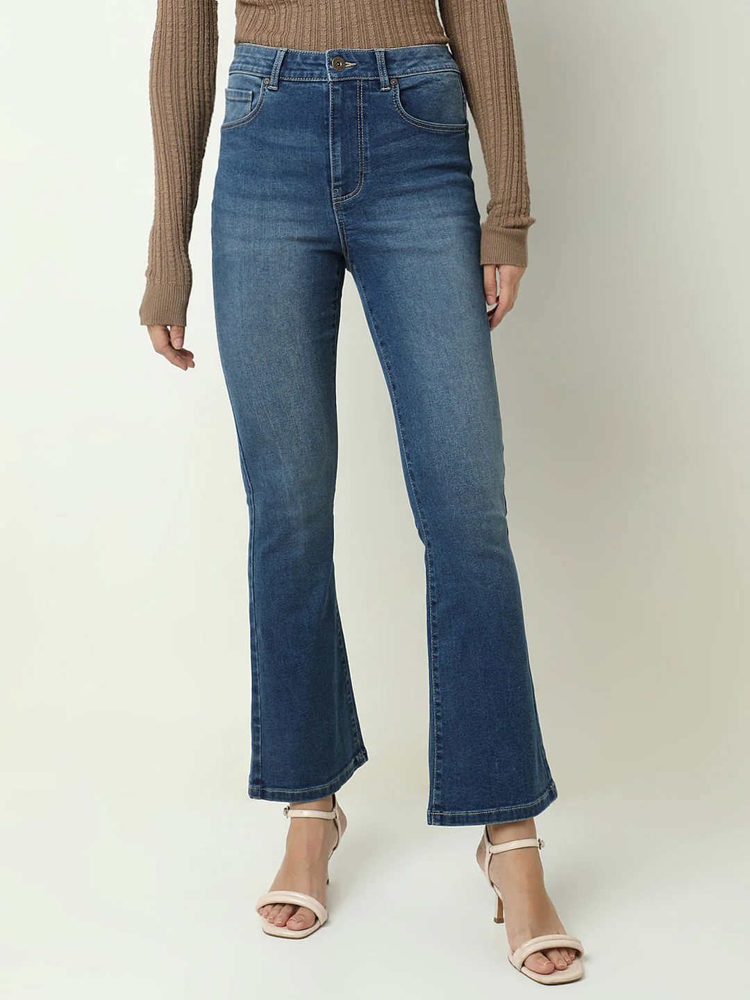 Blue High Rise Flared Jeans - Image 2