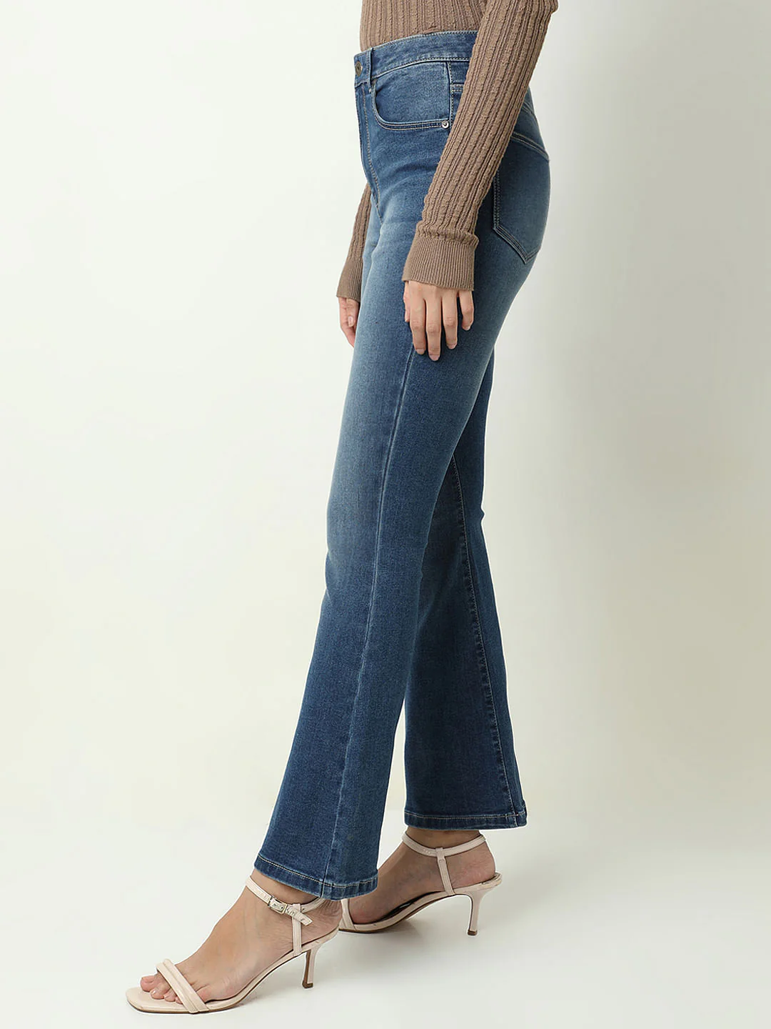 Blue High Rise Flared Jeans - Image 3