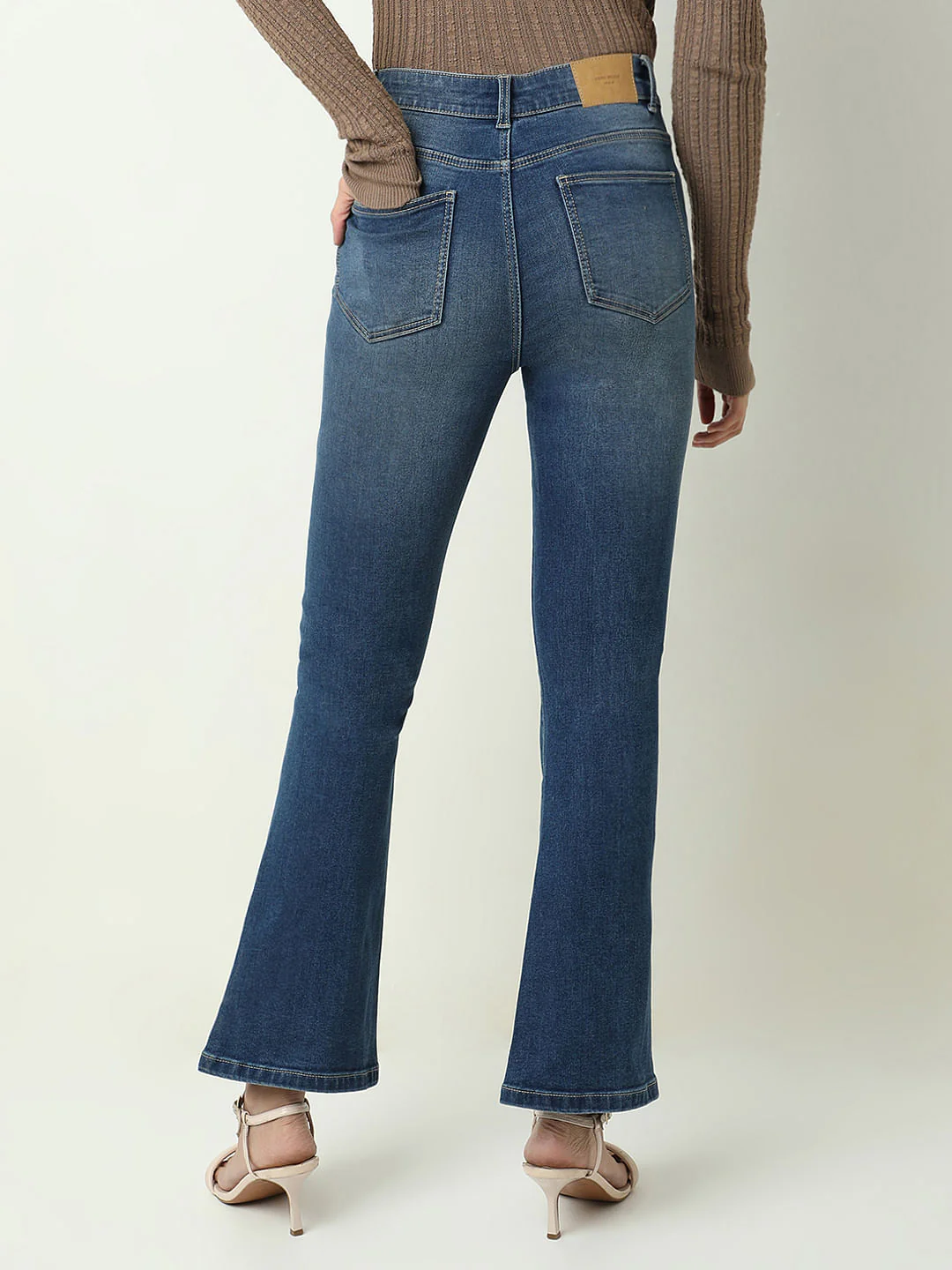 Blue High Rise Flared Jeans - Image 4