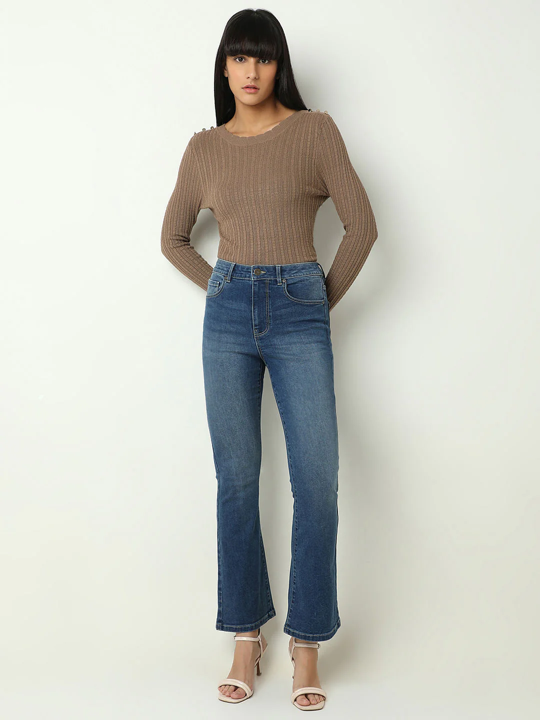 Blue High Rise Flared Jeans - Image 5