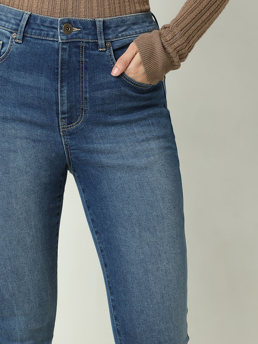 Blue High Rise Flared Jeans - Image 6