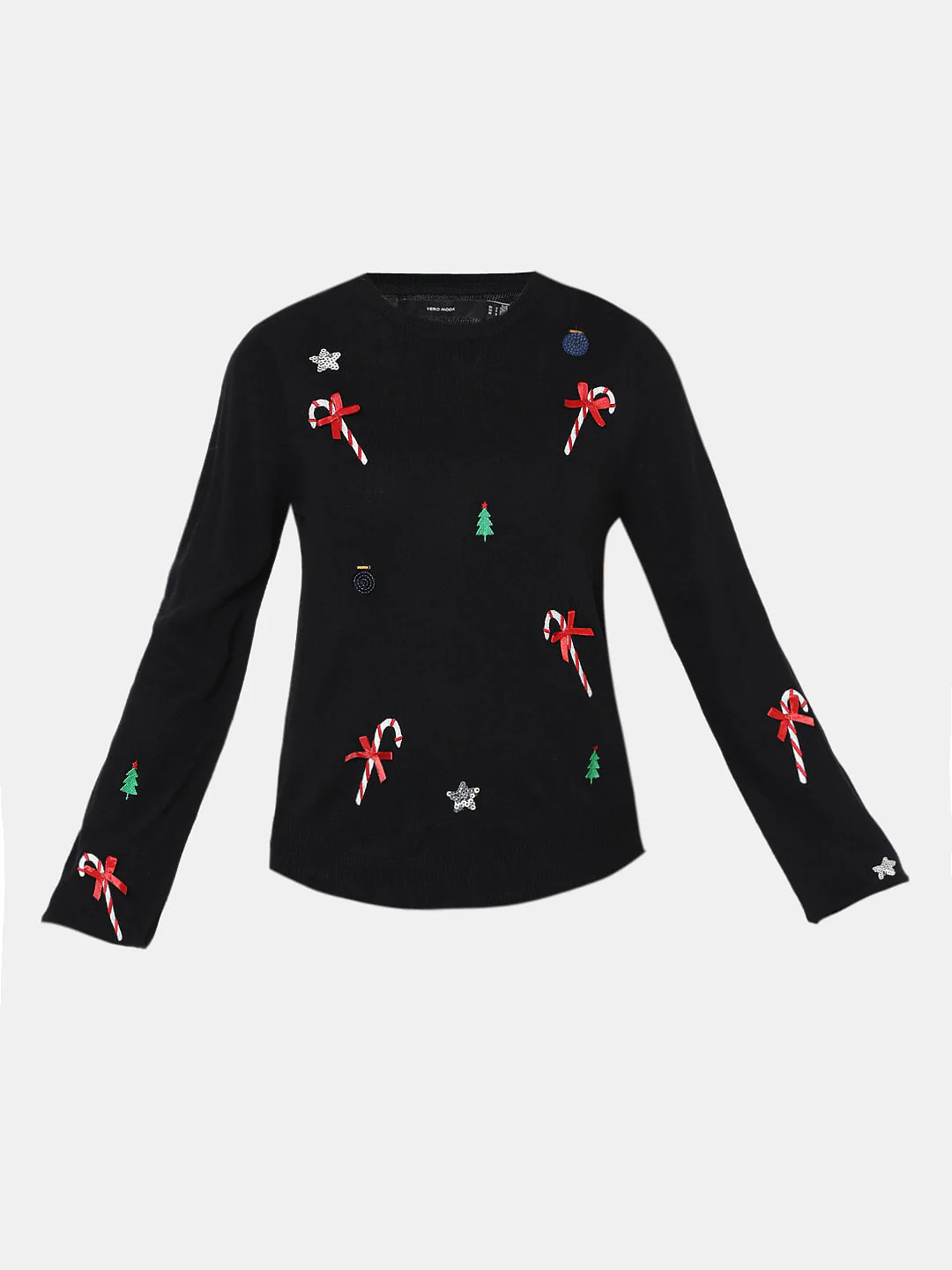 Black Christmas Print O-Neck Pullover - Image 7