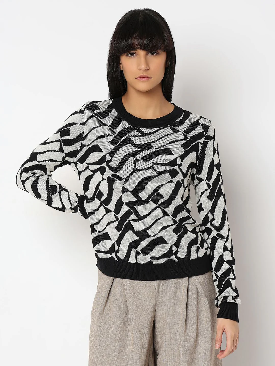 Black Abstract Print Pullover - Image 2