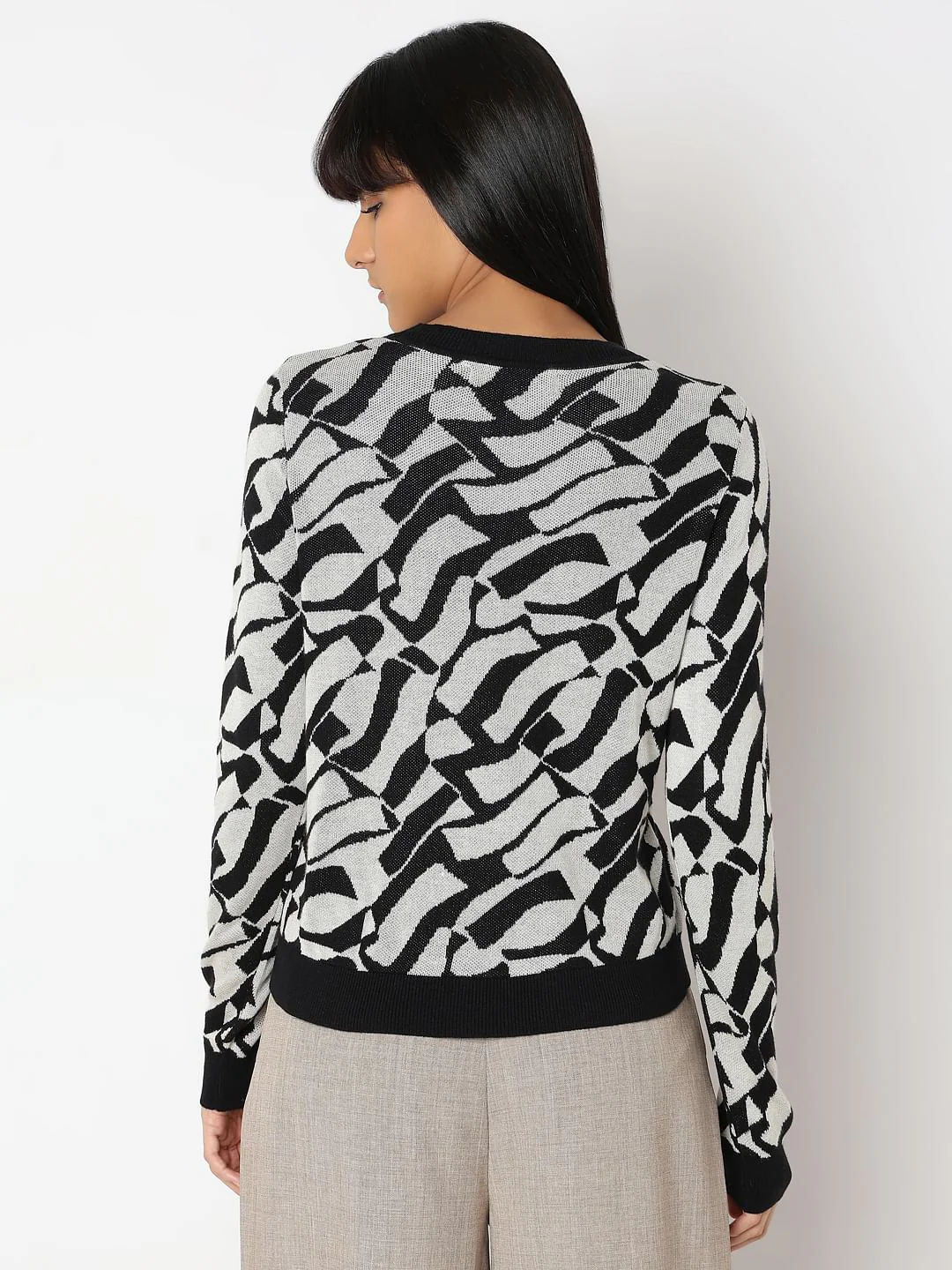 Black Abstract Print Pullover - Image 4