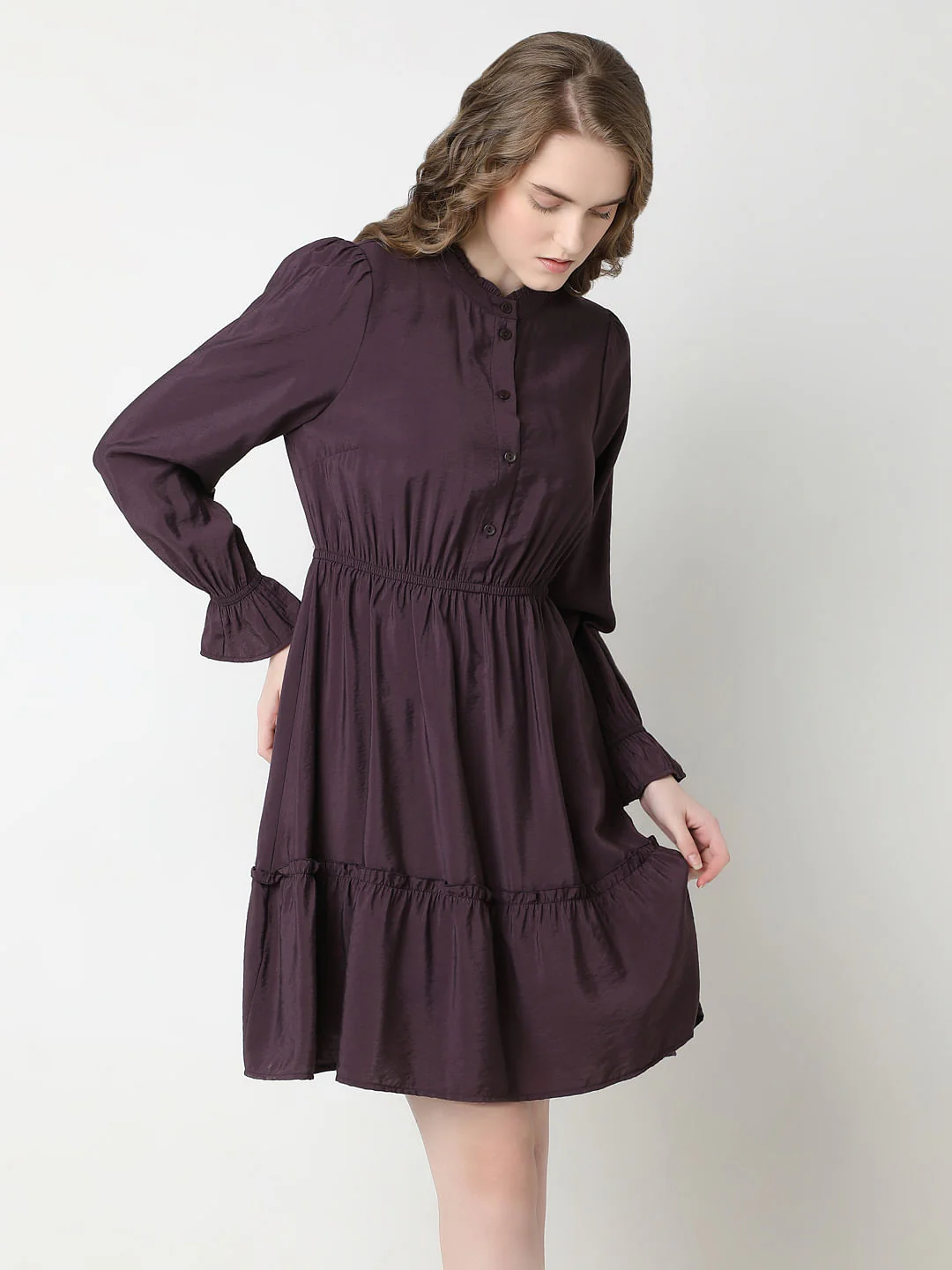 Plum Tiered Fit & Flare Dress - Image 2