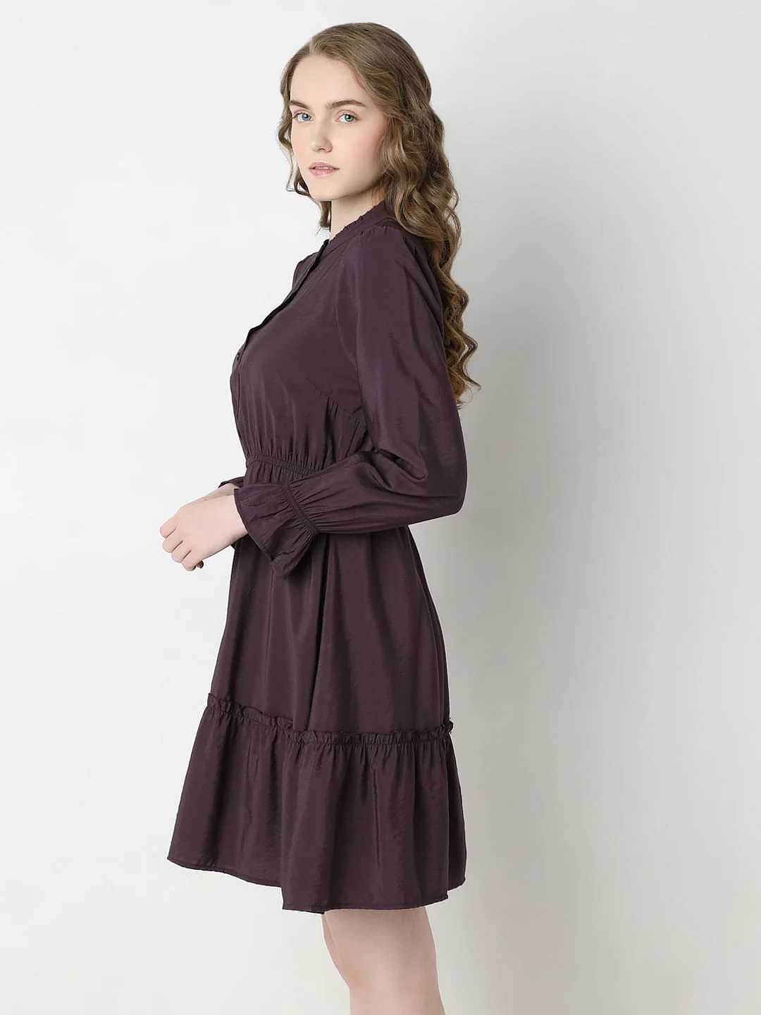 Plum Tiered Fit & Flare Dress - Image 3