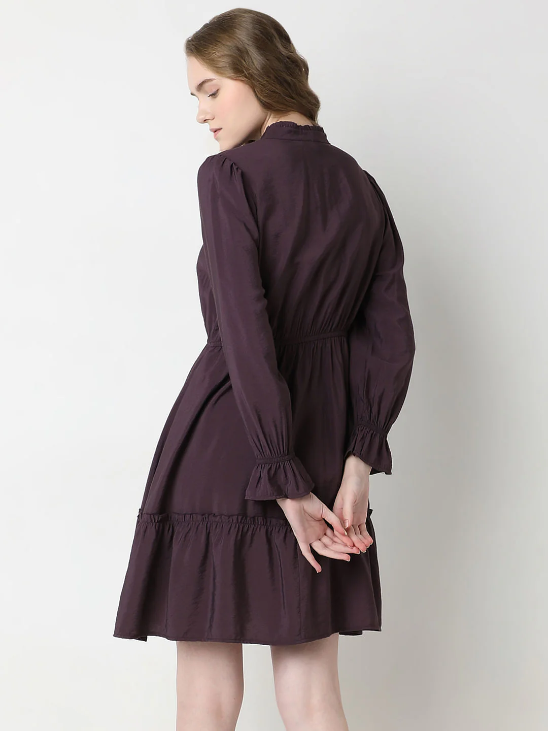 Plum Tiered Fit & Flare Dress - Image 4