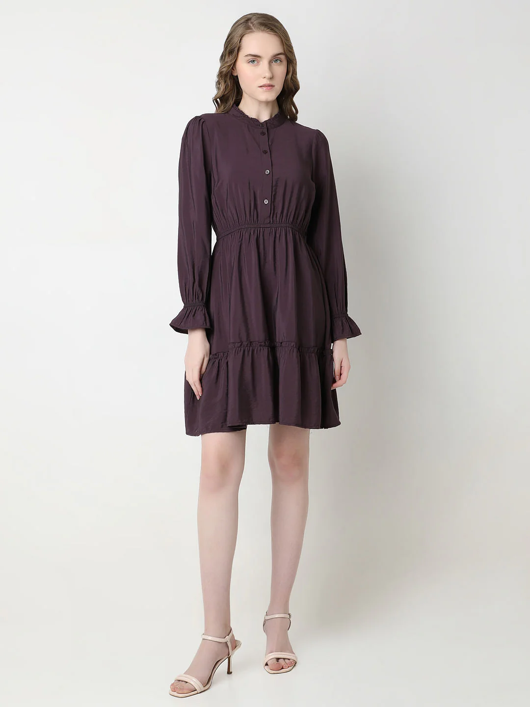 Plum Tiered Fit & Flare Dress - Image 5