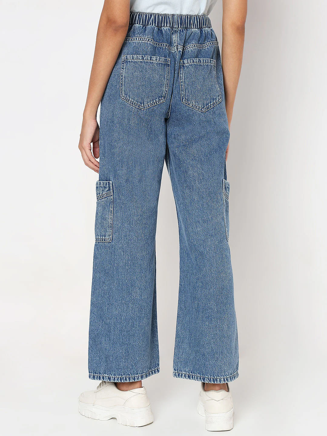 Shoelace Drawstring Wide Cargo Jeans - Image 4