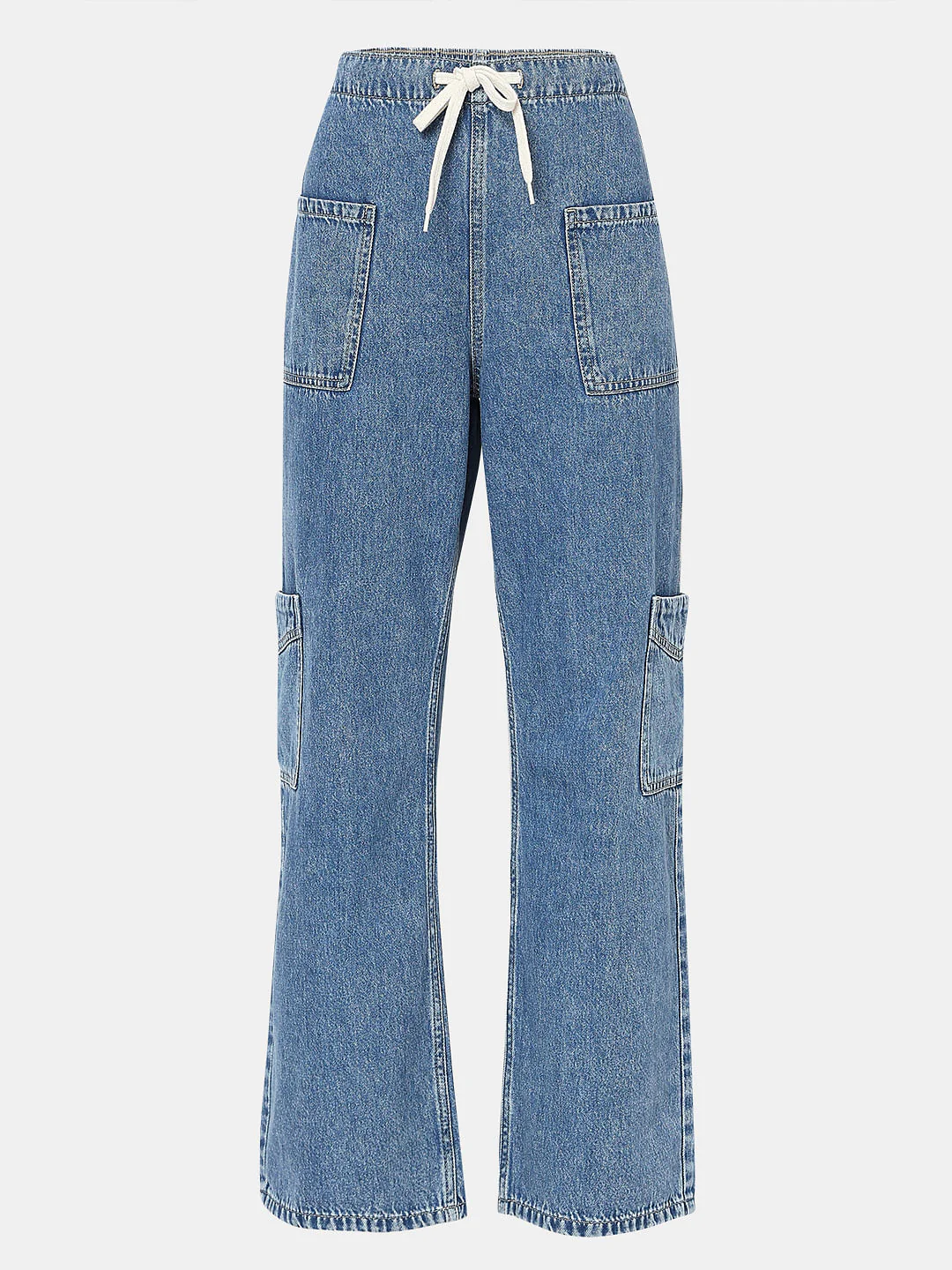 Shoelace Drawstring Wide Cargo Jeans - Image 7