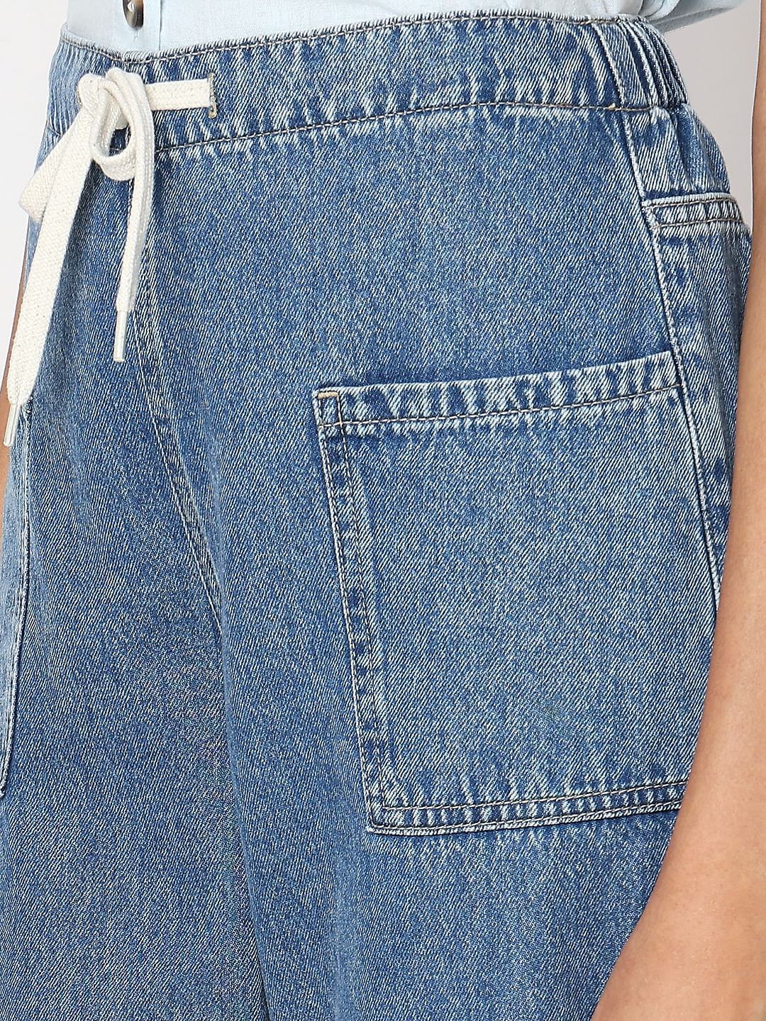 Shoelace Drawstring Wide Cargo Jeans - Image 8