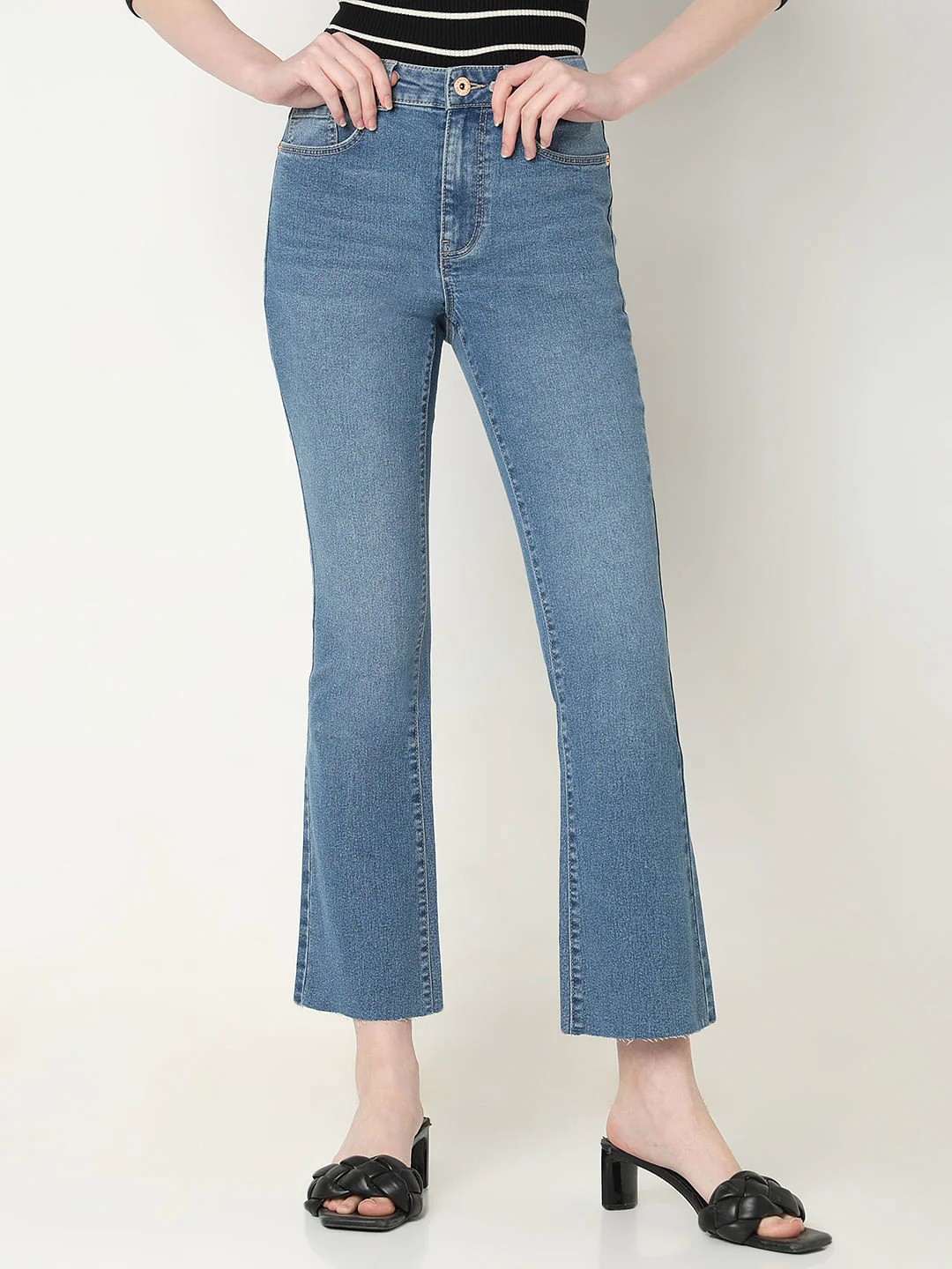 Blue Mid Rise Flared Jeans - Image 2