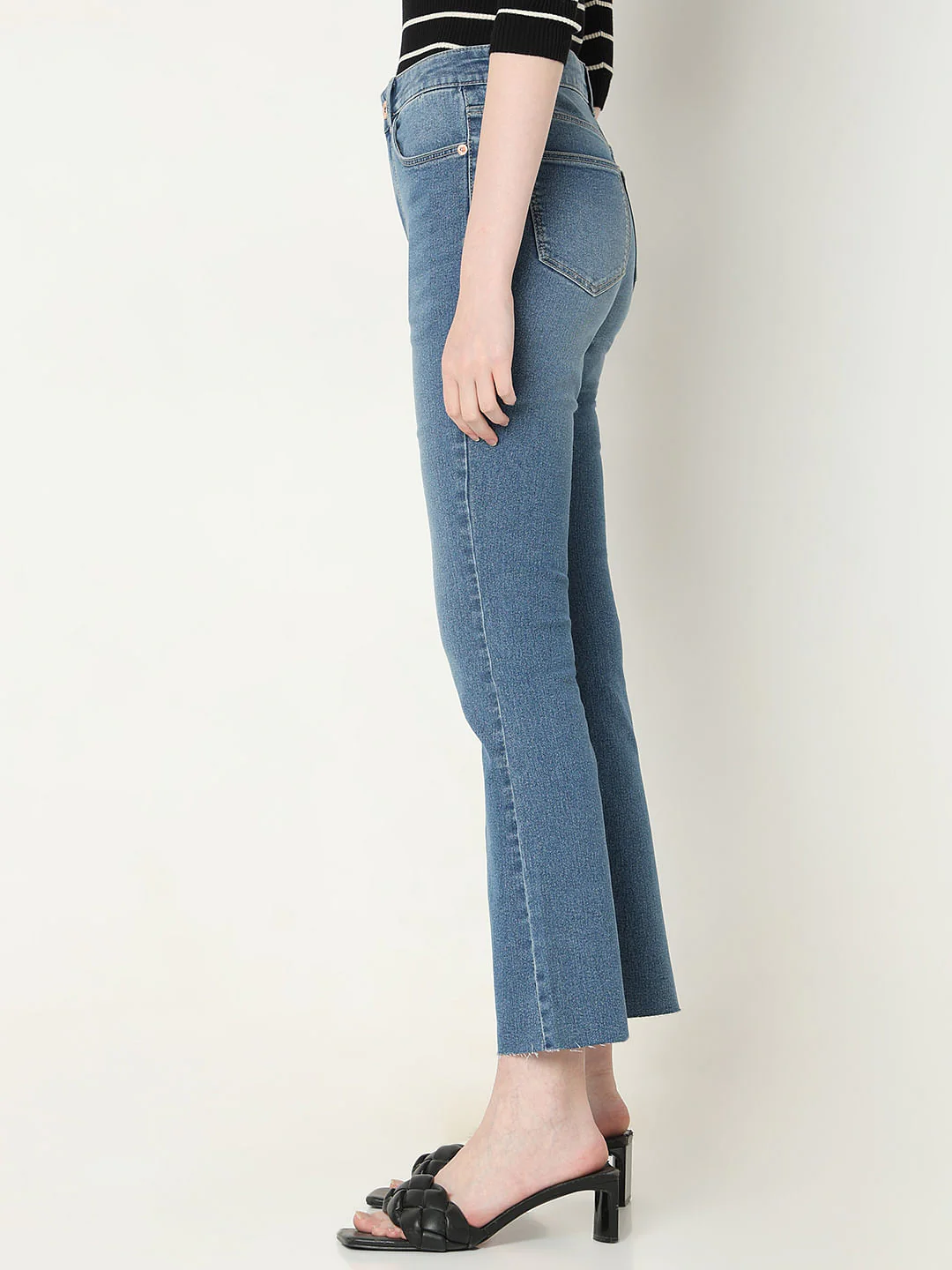 Blue Mid Rise Flared Jeans - Image 3