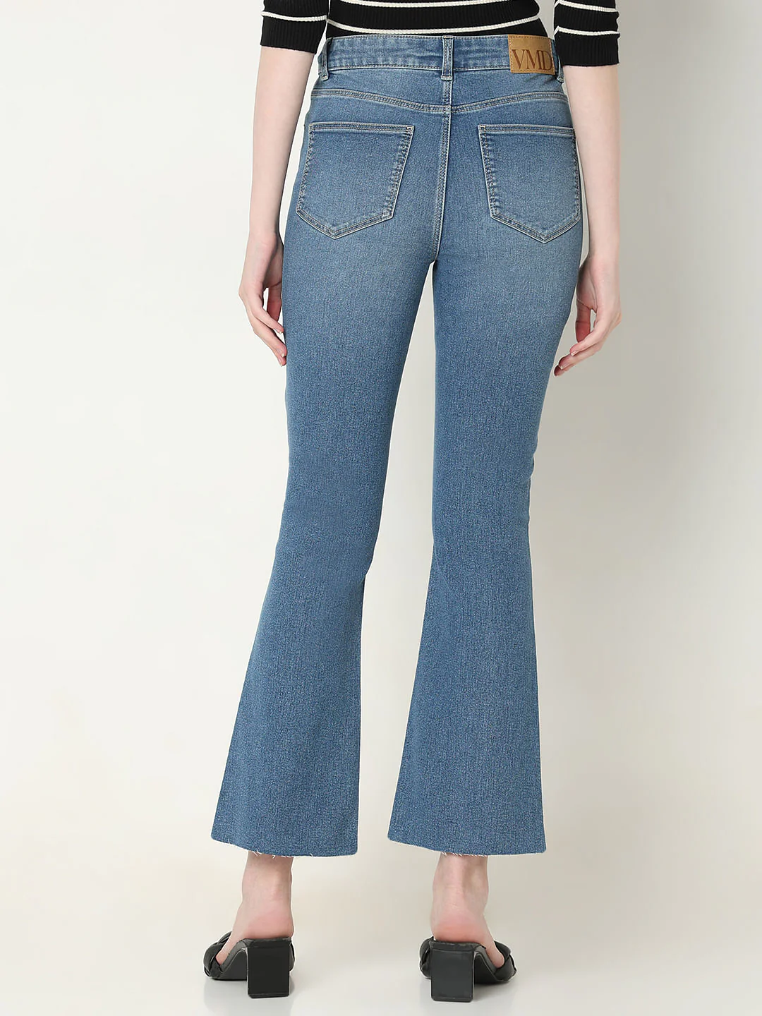 Blue Mid Rise Flared Jeans - Image 4