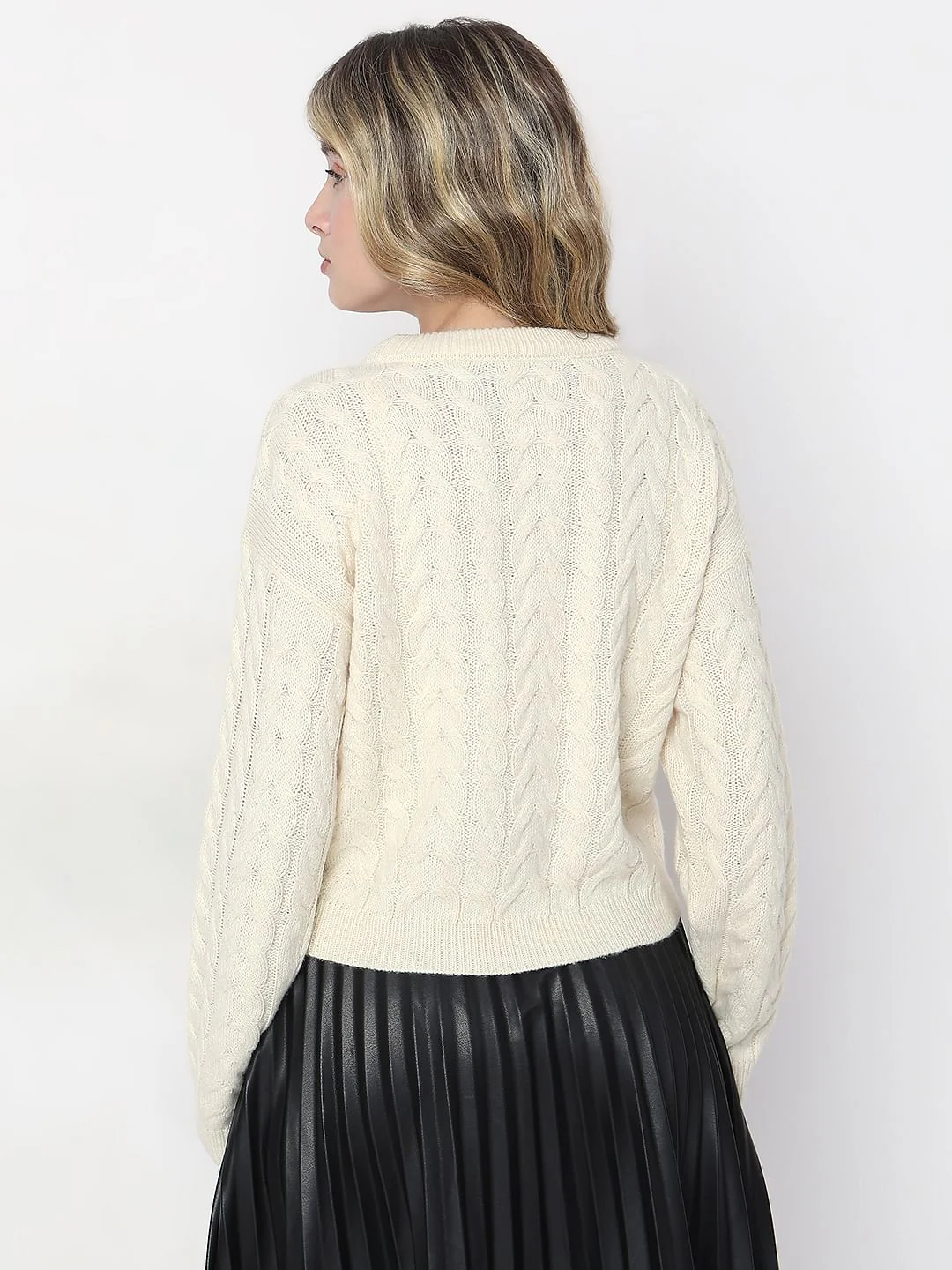 Beige Snowman Cable Knit Pullover - Image 4