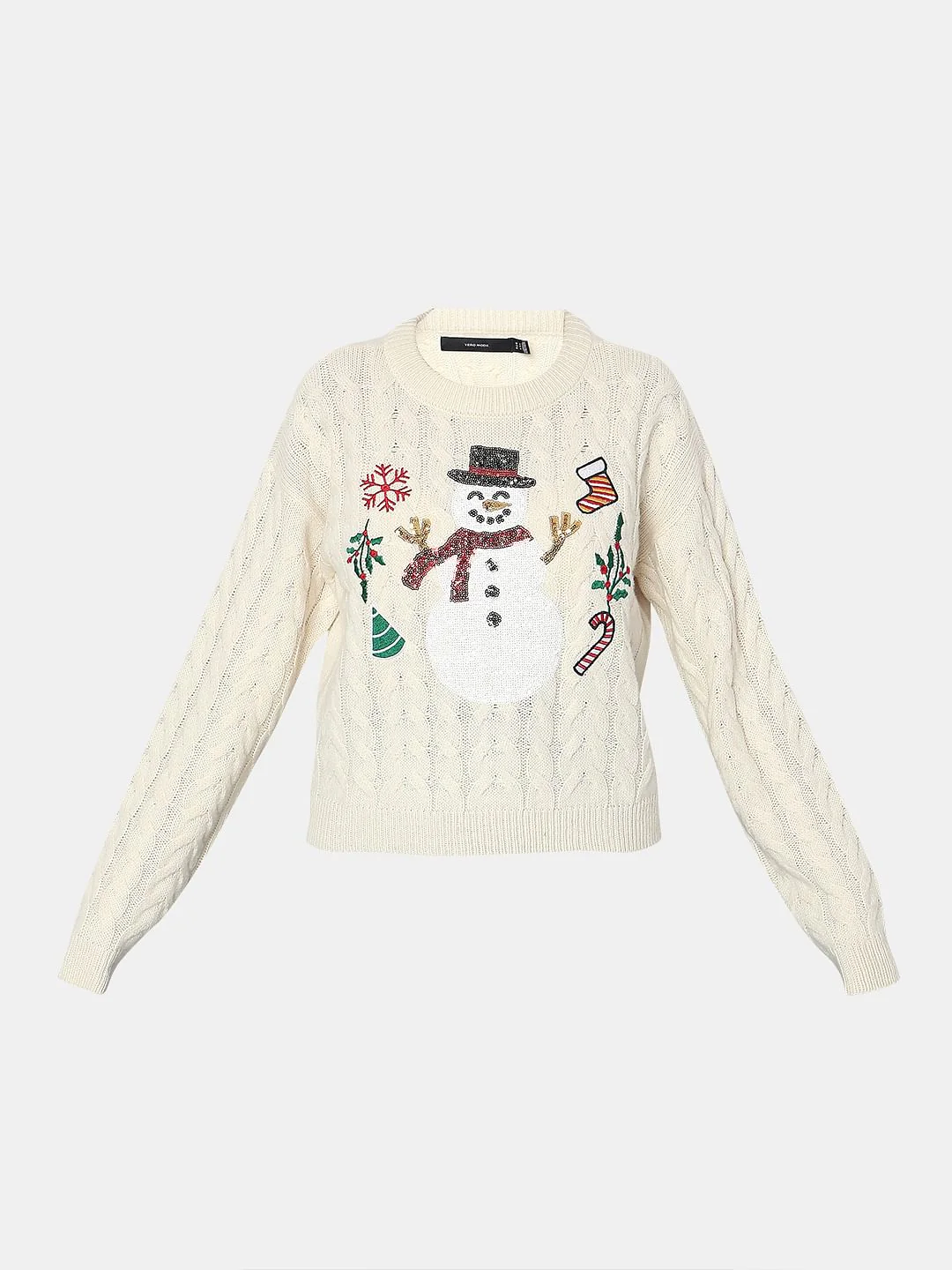 Beige Snowman Cable Knit Pullover - Image 7