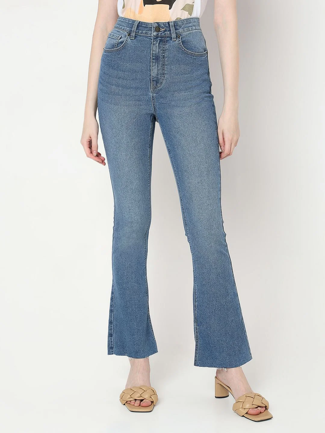 Blue High Rise Flared Jeans - Image 2
