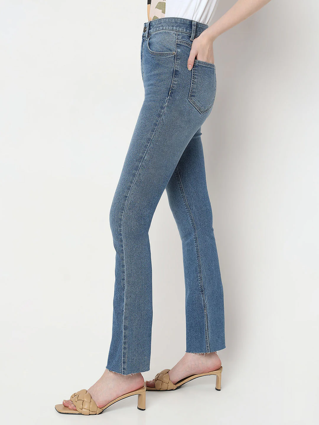 Blue High Rise Flared Jeans - Image 3