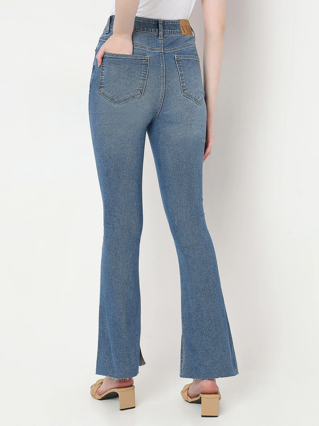 Blue High Rise Flared Jeans - Image 4