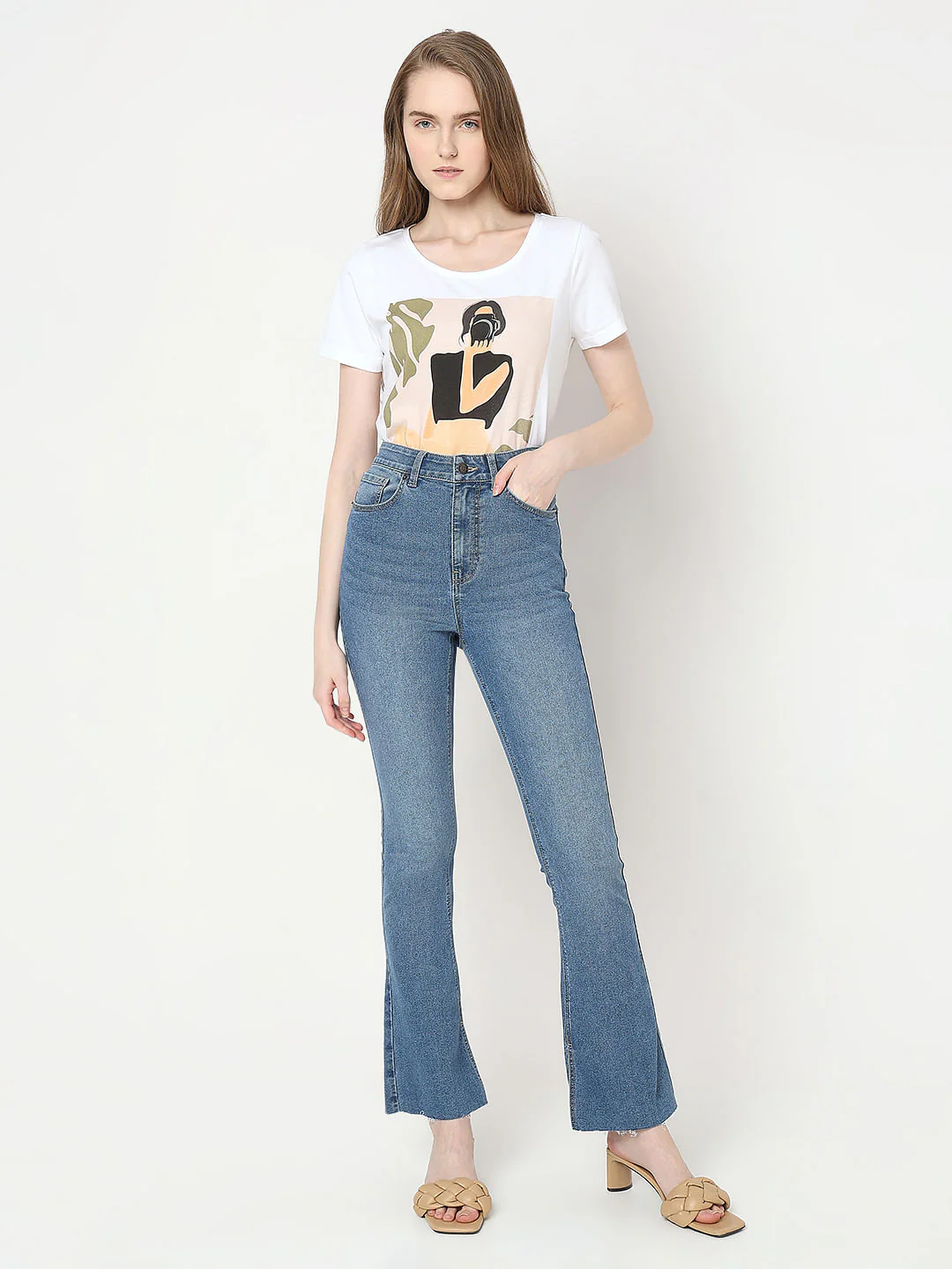 Blue High Rise Flared Jeans - Image 5