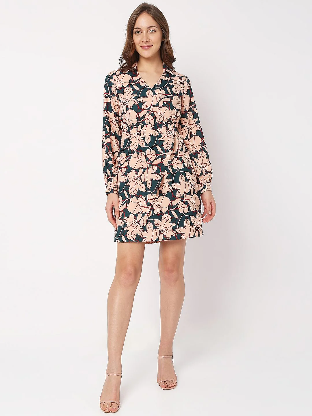 Teal Floral Wrap Mini Dress - Image 4