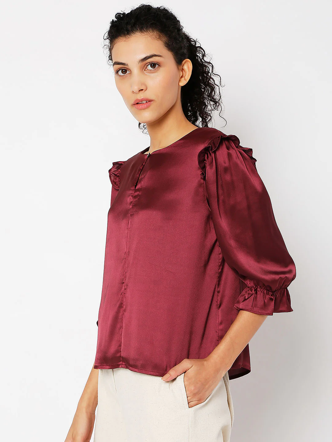 Wine Frill Detail Top - Image 2