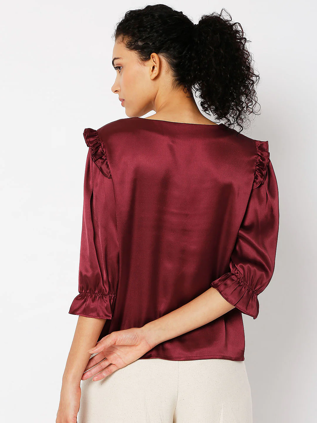 Wine Frill Detail Top - Image 3