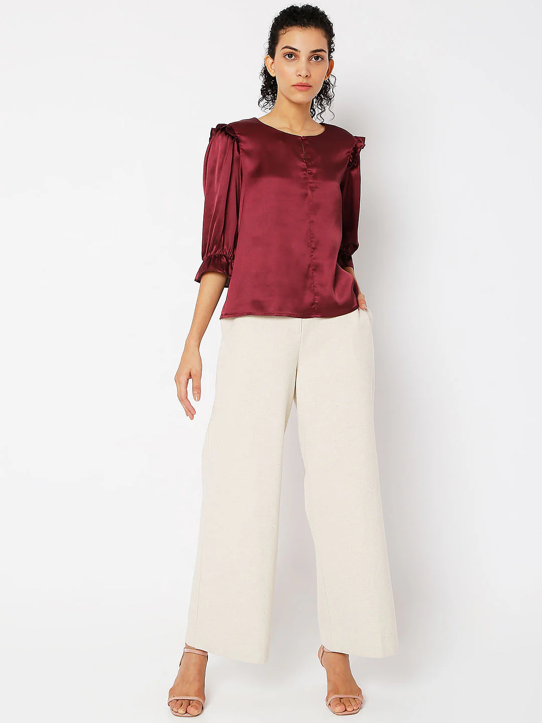 Wine Frill Detail Top - Image 4