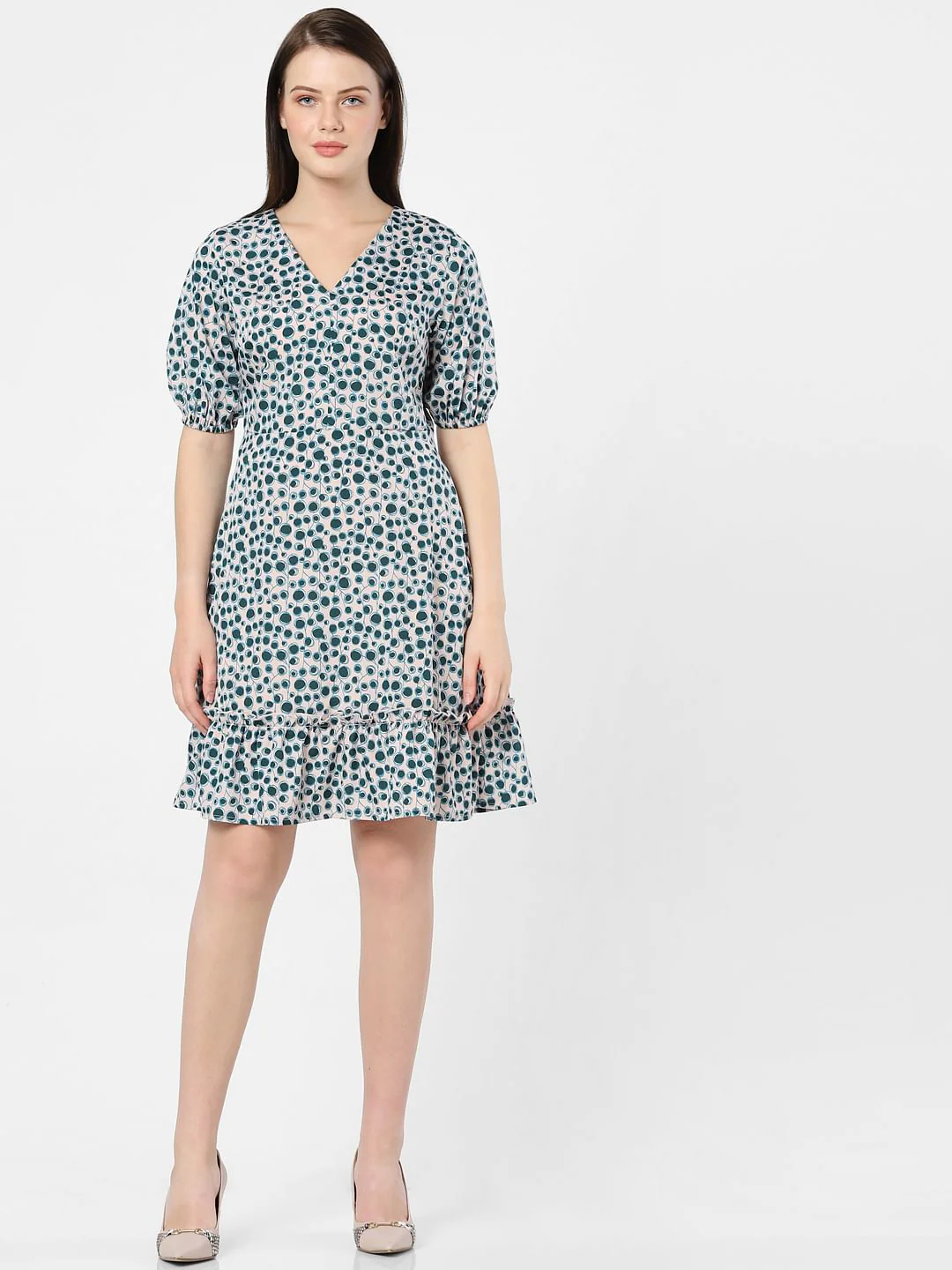 Peach All Over Print Dress