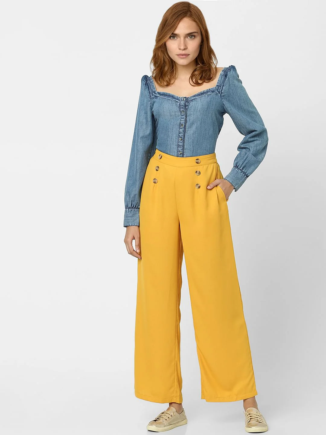Yellow High Rise Flared Pants - Image 4
