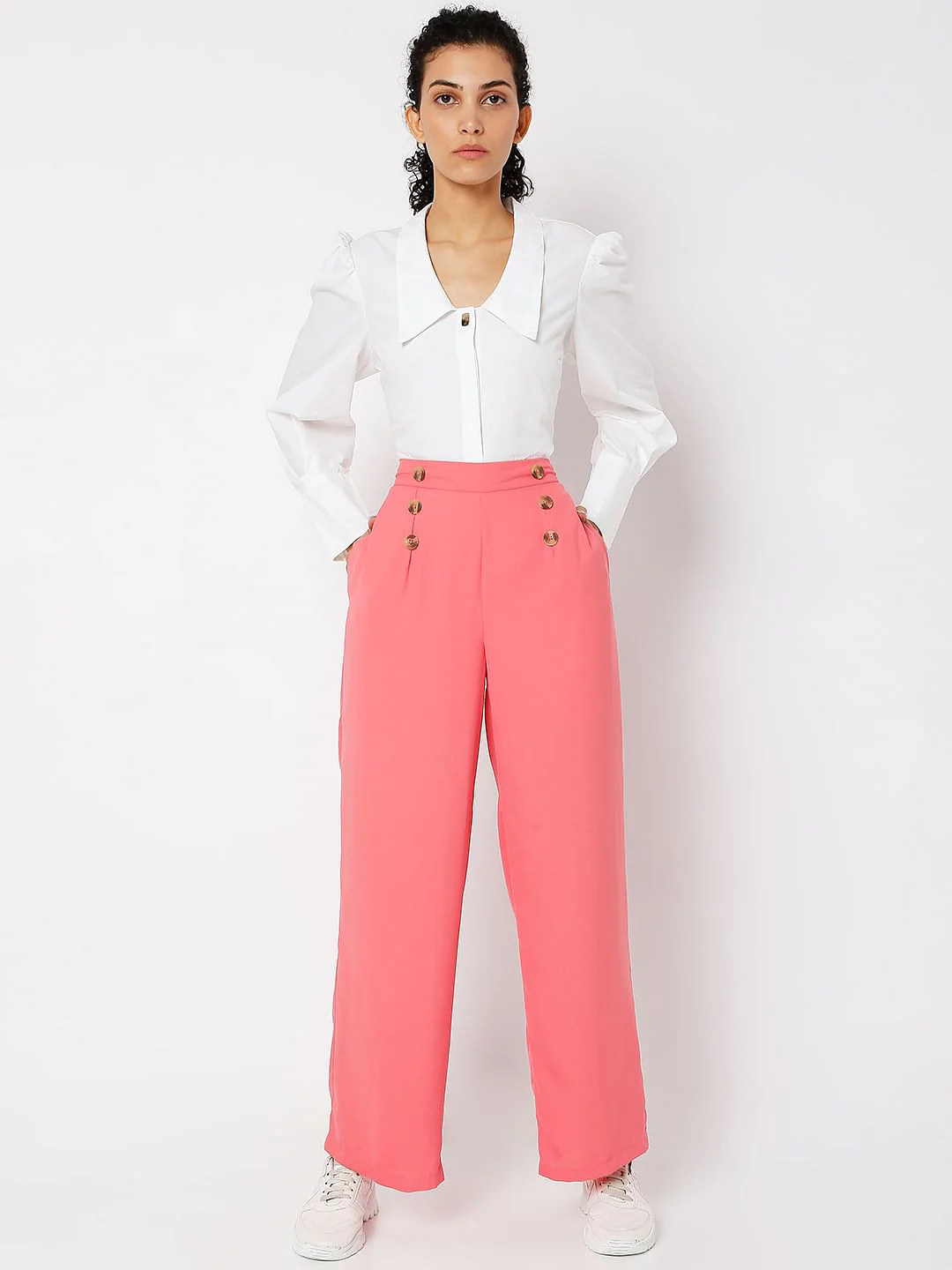 Pink High Rise Flared Pants - Image 5