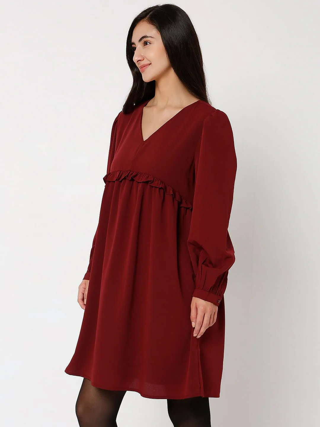 Wine V-Neck Shift Dress - Image 2